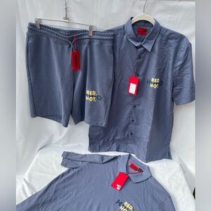 Boss Hugo Boss Men's Lot Of 3 Flat Front Drawstring Shorts & Polo Shirt & Shirt